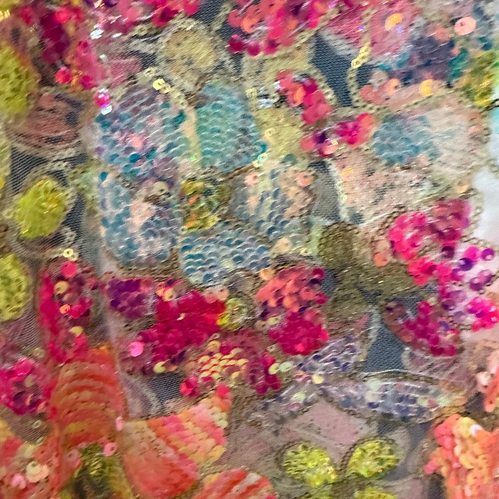 La Vie Style House Sequin Floral Chiffon Maxi Dress rare one size - Picture 6 of 7